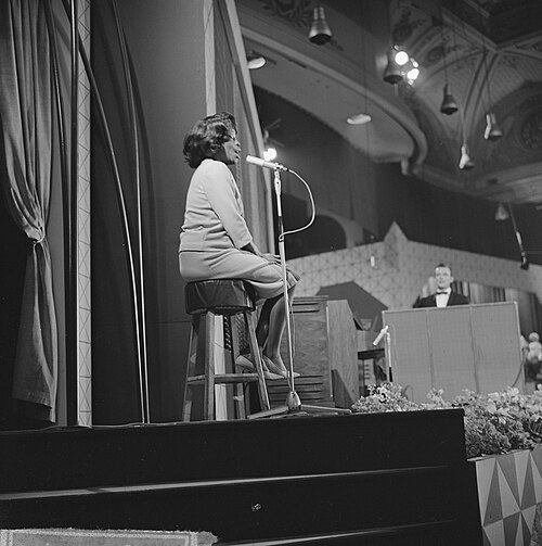 Sarah Vaughan at microphone